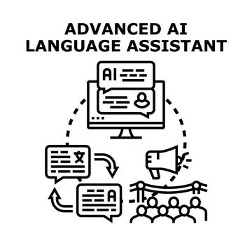 Advanced ai language assistant translating communicating with audience Stock Illustration