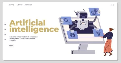 Advanced AI Robot Interacts with User on Computer Screen Illustrazione stock