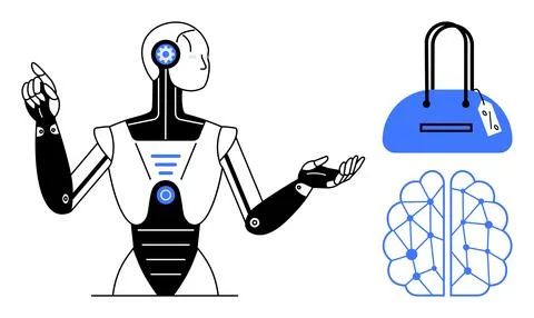 Advanced AI Robot with Neural Network and Fashion Elements Highlighting Tec.. Stock Illustration