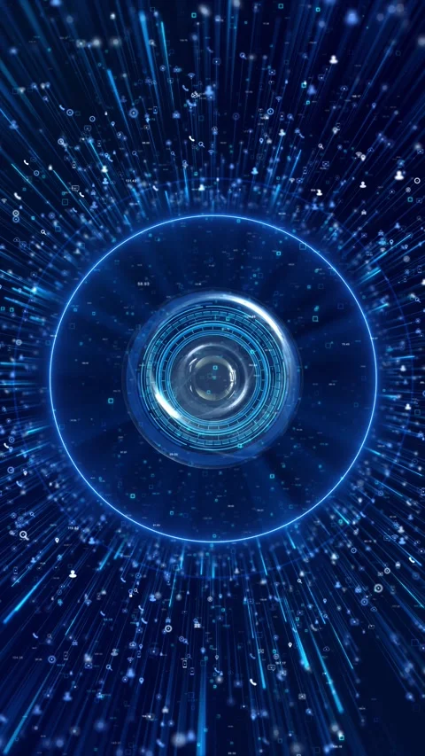 Advanced AI Vision Digital Eye Data Scan Interface circular HUD artificial intel Stock Footage 341907310