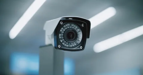 Advanced Airport Security System: Close Up of Installed CCTV Camera 스톡 동영상 306995019