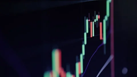 Advanced algorithmic system displays rising and falling digital asset graphs Stock Footage 332420001