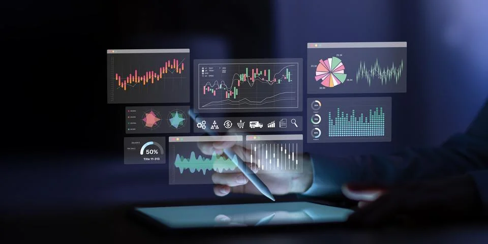 Advanced Analytics Dashboard Visualizing Business Data Metrics Across Multipl Stock Photos