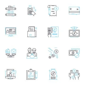 Advanced Analytics linear icons set. Predictive, Machine Learning, Artificial Stock Illustration
