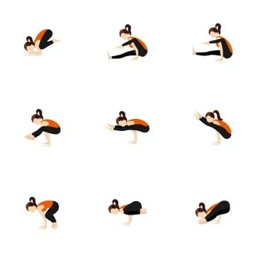 Advanced and twisted arm balances yoga poses set Stock Illustration