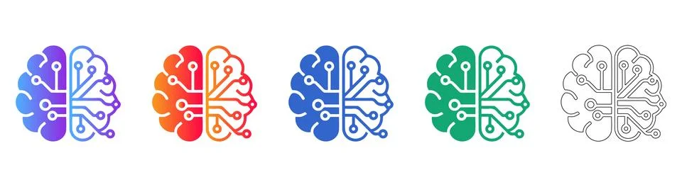 Advanced Artificial Intelligence Brain Icon Set Stock Illustration