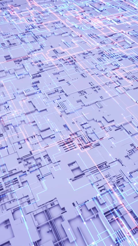 Advanced Artificial Intelligence chip circuit board light streams neural network Stock Footage 342788026