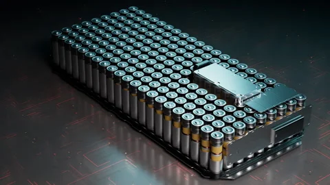 Advanced battery pack assembly with cylindrical cells Stock Footage 327910075