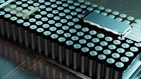 Advanced battery pack with visible energy cells Stock Footage 327910050