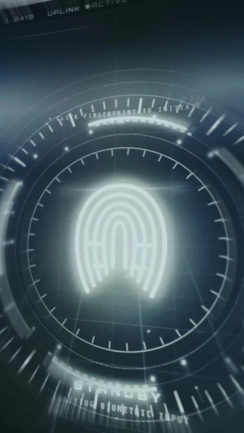 Advanced biometric security system with fingerprint recognition interface Stock Footage 335457547