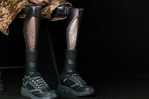 Advanced Bionic Leg Prosthesis Showcasing Modern Technology and Supportive .. Stock Photos