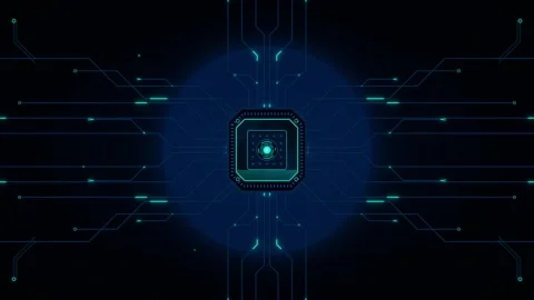 Advanced central processor with fingerprint imprint surrounded by glowing b.. 動画素材 335826442