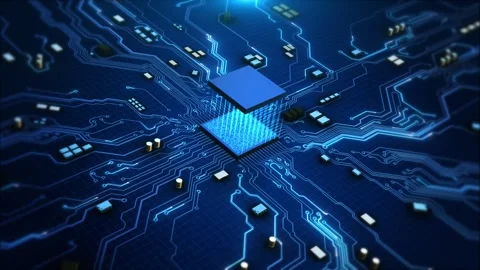 Advanced Chip Activates Circuit Board. Digital pulses and signals from the chip Stock Footage 341894752