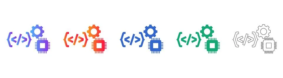 Advanced Coding and Optimization Icons Stock Illustration