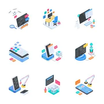 An advanced collection of smart engineering, robotic automation, and digital Illustrazione stock