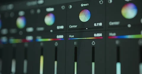 Advanced Color Grading Wheels On Screen During Video Editing Stock Footage 313468740