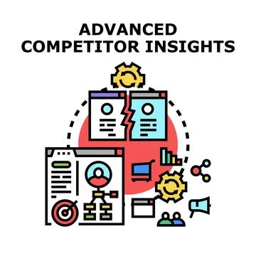 Advanced competitor insights analyzing business market strategy Stock Illustration
