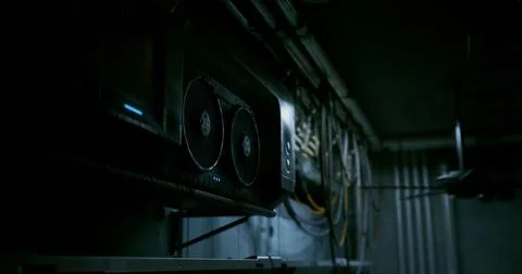 Advanced computer server setup in dimly lit technology space 스톡 일러스트