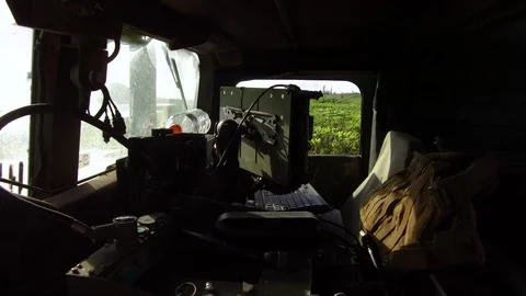 Advanced control system inside the military truck Stock Footage 117742673