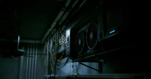 Advanced cooling system featured in a modern data center during night hours 스톡 일러스트