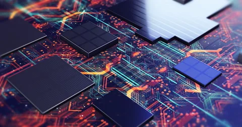 Advanced CPU With Motherboard Processing Data To Cloud. Cloud Computing. Stock Footage 191300173