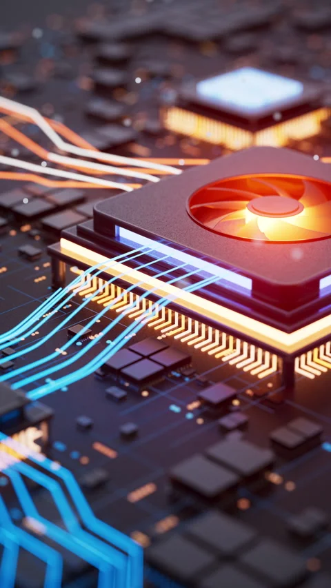 Advanced CPU with neon circuit connections Vídeo Stock 341884251