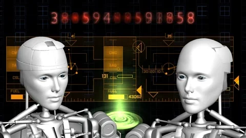 Advanced cyber human interacting with holographic cybernetic map Stock Footage 333052700