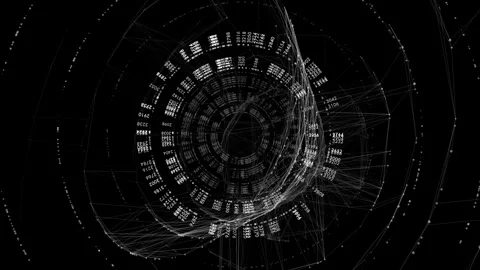 Advanced Cybersecurity HUD Interface and Circular Data Processing Theme Stock Footage 333859599
