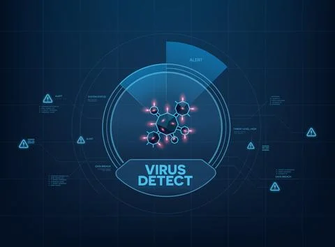 Advanced cybersecurity interface Virus Detect alert. digital malware with r.. イラスト素材