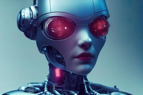 Advanced cyborg android female character, 3d render. Stock Illustration