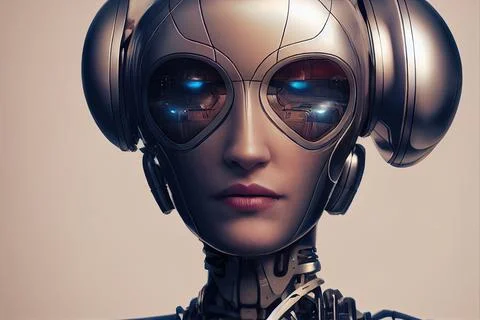 Advanced cyborg android female character, 3d render. Stock Illustration