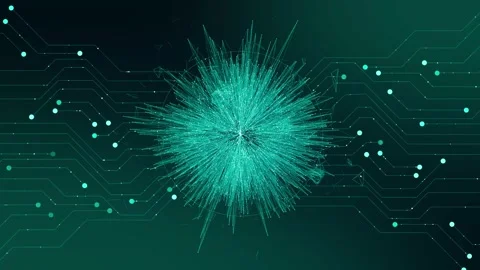 Advanced data analysis algorithm concept; glowing digital circuit line flow Stock Footage 335557061