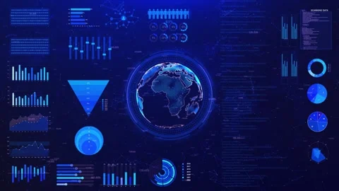 Advanced data analytics dashboard display Futuristic user interface HUD infograp Stock Footage 341899434