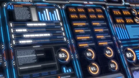 Advanced data analytics dashboard displays financial charts, business reports, a Vídeos de archivo 341843095
