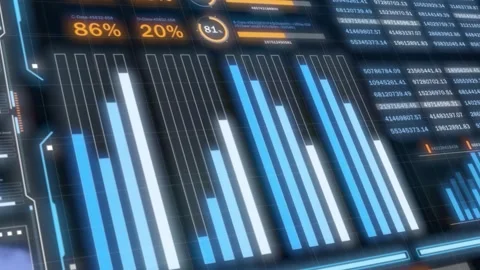 Advanced data analytics dashboard displays financial charts, business reports, a Vídeos de archivo 341843119