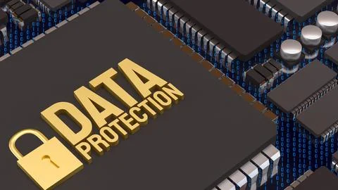 Advanced Data Protection Technology on Secure Computer Chip 3d render.. Stock Illustration
