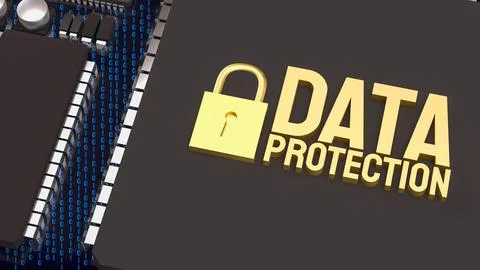 Advanced Data Protection Technology on Secure Computer Chip 3d render.. Stock Illustration