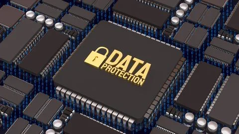 Advanced Data Protection Technology on Secure Computer Chip 3d render.. Stock Illustration