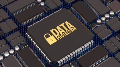 Advanced Data Protection Technology on Secure Computer Chip 3d render.. Stock Illustration