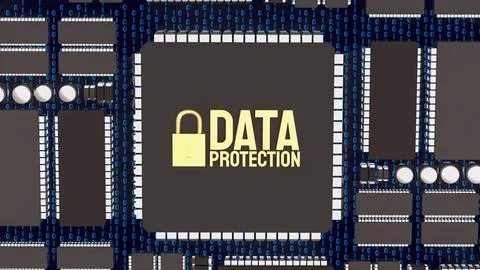 Advanced Data Protection Technology on Secure Computer Chip 3d render.. Stock Illustration