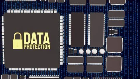 Advanced Data Protection Technology on Secure Computer Chip 3d render.. Stock Illustration