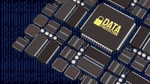 Advanced Data Protection Technology on Secure Computer Chip 3d render.. Stock Illustration