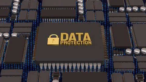 Advanced Data Protection Technology on Secure Computer Chip 3d render.. Stock Illustration
