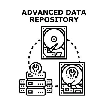 Advanced data repository managing information backup system Stock Illustration
