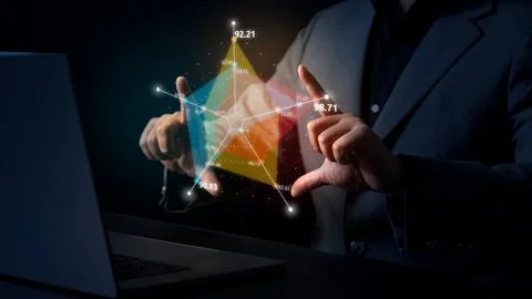Advanced data visualization with a hologram radar chart showing multi dimen.. Stock Photos