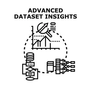 Advanced dataset insights analyzing data mining process Stock Illustration