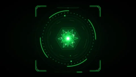 Advanced digital display featuring a luminous green geometric star shape at.. 動画素材 335826656