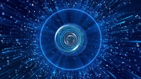 Advanced digital eye interface streaming data circular UI layers. artificial int Stock Footage 341907346
