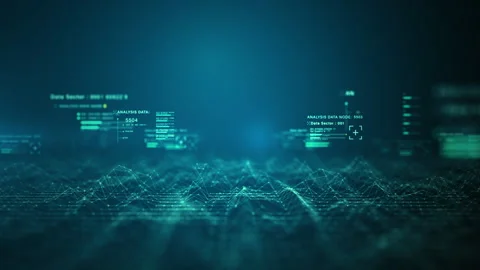 Advanced digital grid with glowing data nodes, lines, and binary code Stock Footage 310865832