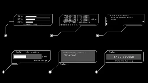 Advanced digital HUD interface with labeled data callouts and screen annotations Stock Footage 331760556
